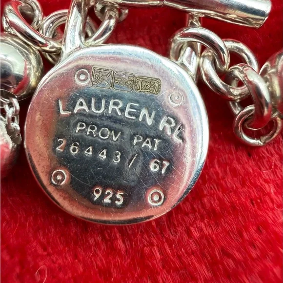 Lauren Ralph Lauren Logo Padlock Charm Beaded Collar Necklace Sterling Silver - Picture 6 of 11
